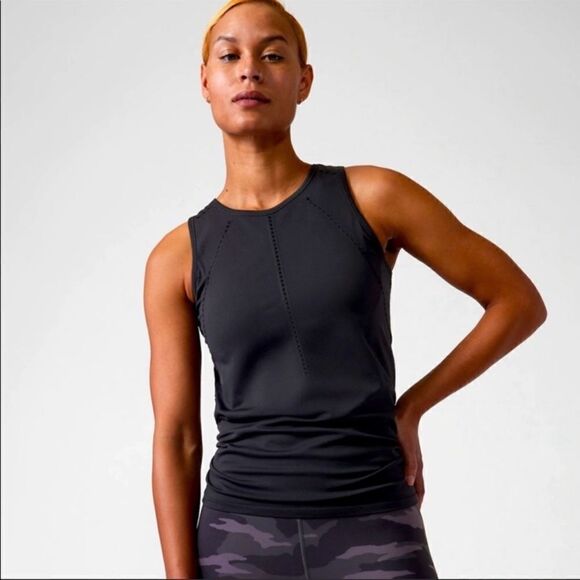 Athleta Foothill Muscle Tank Top Black Split Back S - Picture 1 of 6